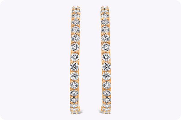 6.12 Carats Total Round Cut Diamond Hoop Earrings in Rose Gold