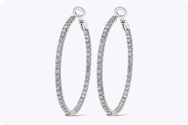 5.42 Carat Total Brilliant Round Diamond Hoop Earrings in White Gold