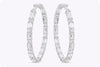 8.75 Carats Total Alternating Emerald and Round Diamond Hoop Earrings in White Gold