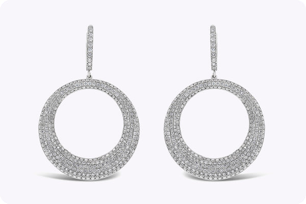 5.68 Carats Brilliant Round Diamonds Micro Pave-Set Circular Dangle Earrings in White Gold