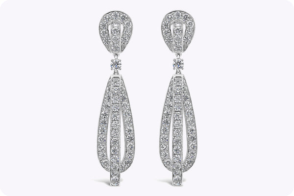 8.57 Carats Round Cut Diamond Dangle Earrings in White Gold