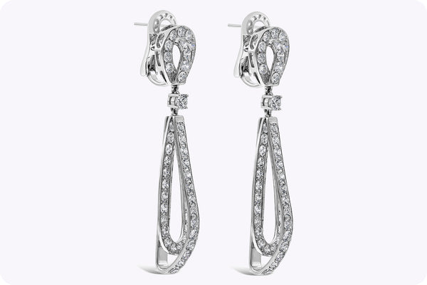 8.57 Carats Round Cut Diamond Dangle Earrings in White Gold