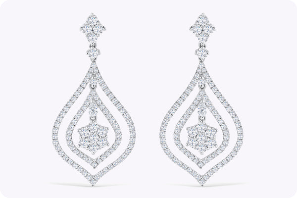 3.76 Carats Total Brilliant Round Diamond Open-Work Dangle Earrings in White Gold