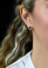 2.09 Carat Total Oval Cut Ruby Halo Stud Earrings with Diamonds in White Gold