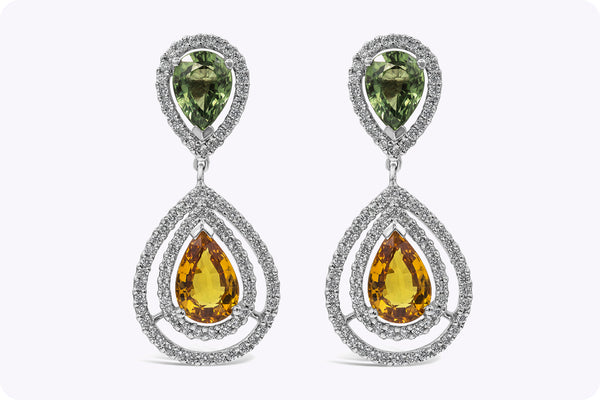 6.15 Carats Total Pear Shape Sapphire Halo Gemstone Earrings in White Gold