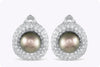 3.26 Carats Round Diamond and Tahitian Pearl Earrings in White Gold