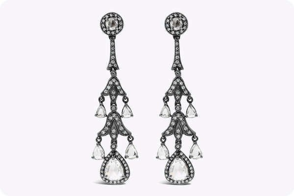 2.88 Carats Total Mixed Cut Diamonds Chandelier Earrings in Black Rhodium