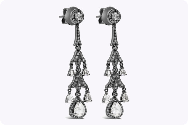 2.88 Carats Total Mixed Cut Diamonds Chandelier Earrings in Black Rhodium