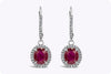 2.83 Carats Total Oval Cut Ruby and Diamond Halo Dangle Earrings in White Gold