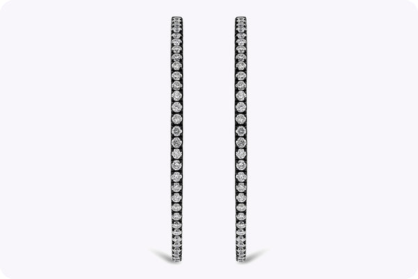 0.94 Carat Round Diamond Black Rhodium Hoop Earrings in Black Rhodium