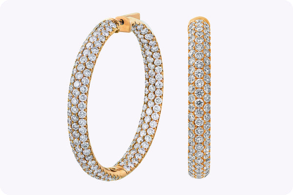 9.55 Carats Total Round Diamond Pave Set Hoop Earrings in Rose Gold