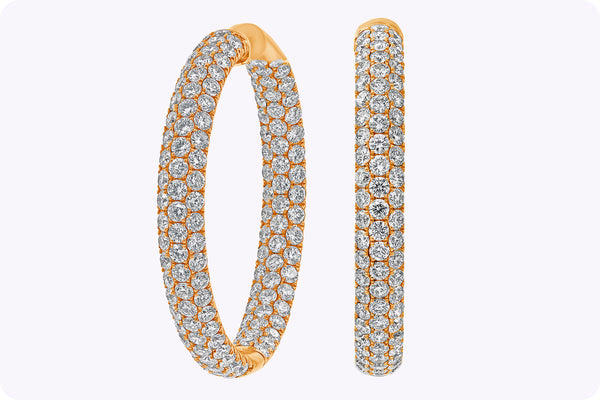 7.68 Carats Total Round Brilliant Cut Diamond Pavé Set Hoop Earrings in Rose Gold