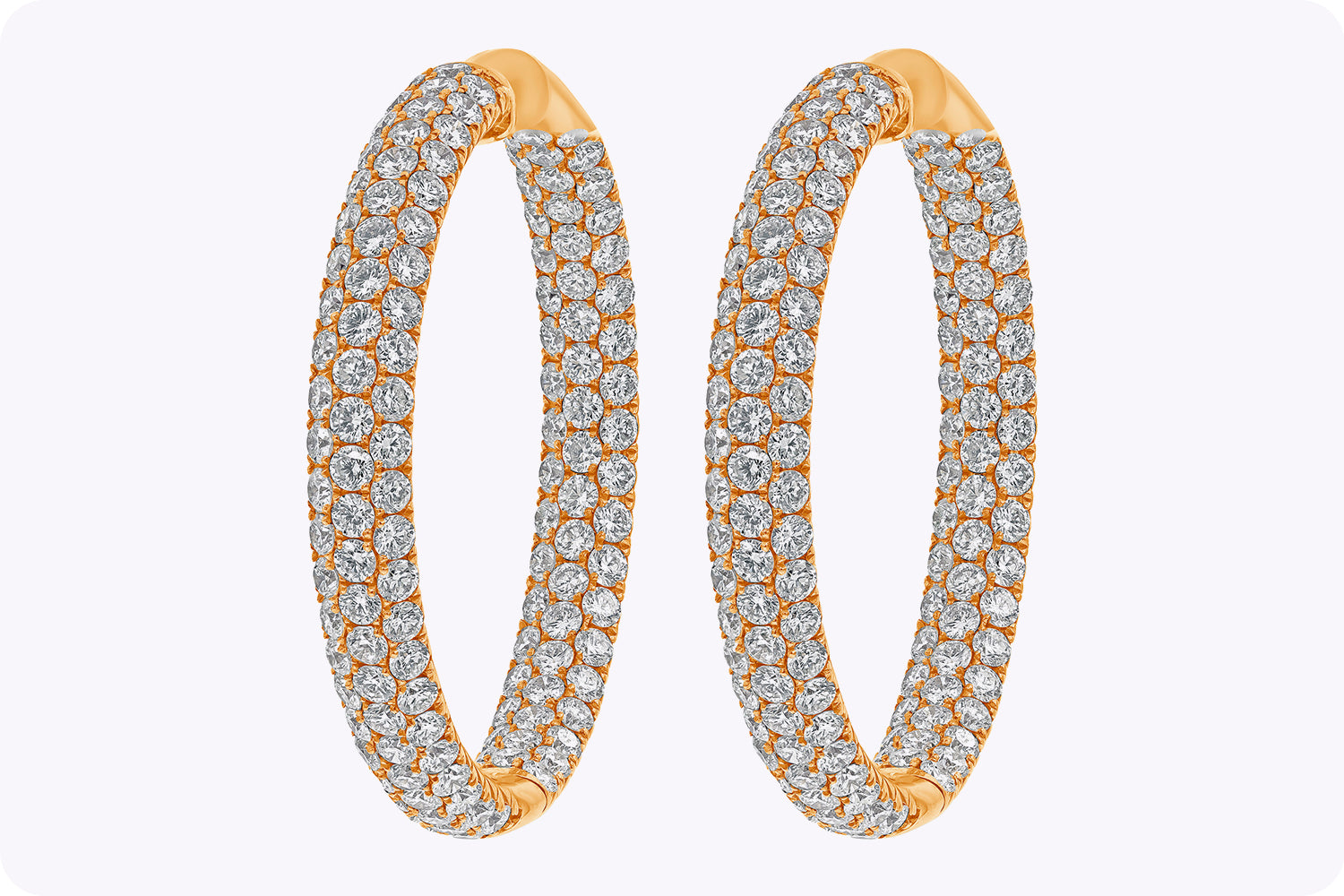 7.68 Carats Total Round Brilliant Cut Diamond Pavé Set Hoop Earrings in Rose Gold