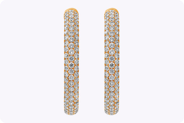 7.68 Carats Total Round Brilliant Cut Diamond Pavé Set Hoop Earrings in Rose Gold