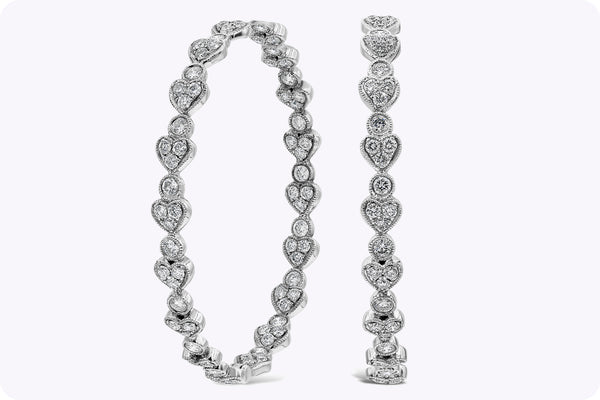 2.65 Carat Diamond Heart Shape Hoop Earrings in White Gold