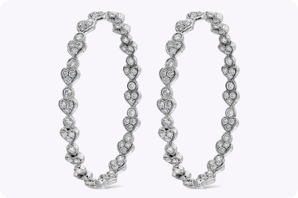 2.65 Carat Diamond Heart Shape Hoop Earrings in White Gold