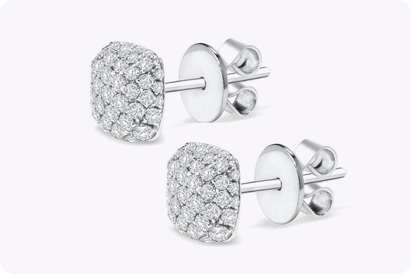 0.90 Carats Total Brilliant Round Diamond Dome Micro-Pave Stud Earrings in White Gold