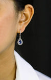 2.57 Carats Pear Shape Blue Sapphire with Diamond Double Halo Dangle Earrings in White Gold