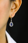 2.57 Carats Pear Shape Blue Sapphire with Diamond Double Halo Dangle Earrings in White Gold