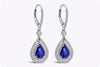 2.57 Carats Pear Shape Blue Sapphire with Diamond Double Halo Dangle Earrings in White Gold