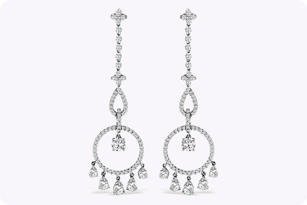 2.38 Carats Total Pear and Round Shape Diamond Open-Work Chandelier Earrings in White Gold