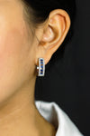 0.93 Carats Total Round Cut Blue Sapphire and Diamond Hoop Earrings in White Gold