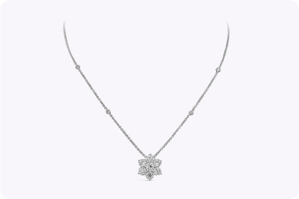 1.12 Carats Total Round Brilliant Diamond Cluster Flower Pendant Necklace in White Gold