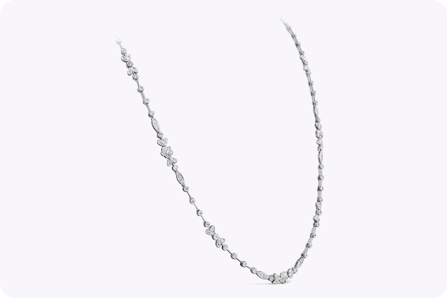 5.22 Carats Total Round Brilliant Cut Diamond Long Necklace in White Gold