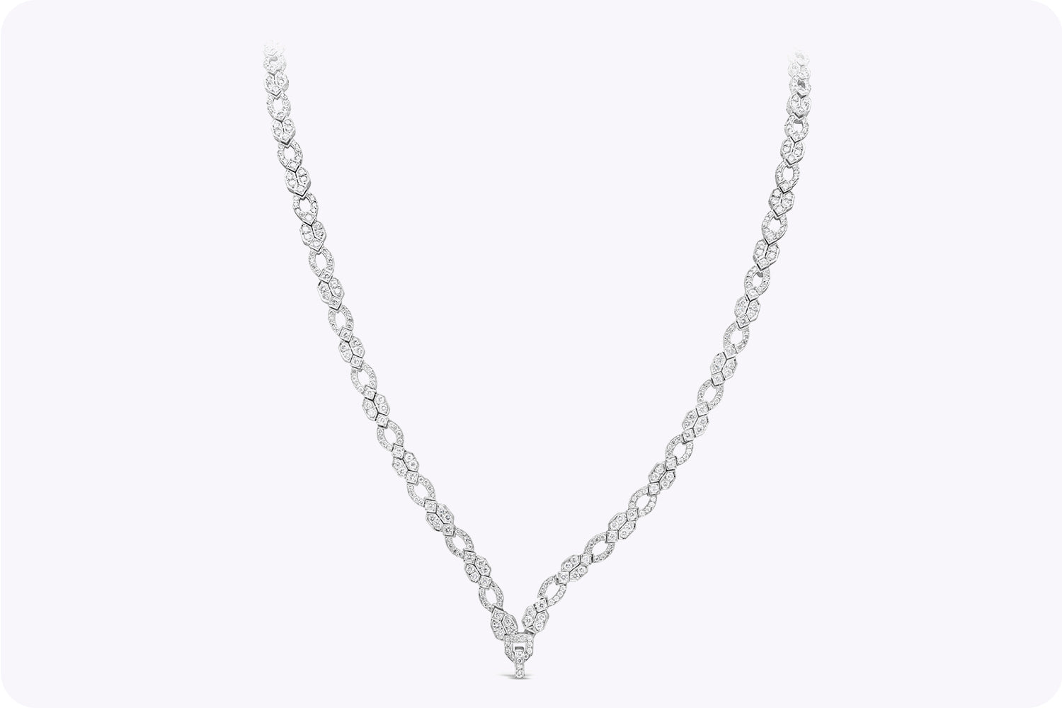 Antique-Style 20.60 Carats Total Round Cut Diamond Collapsible Necklace in Platinum