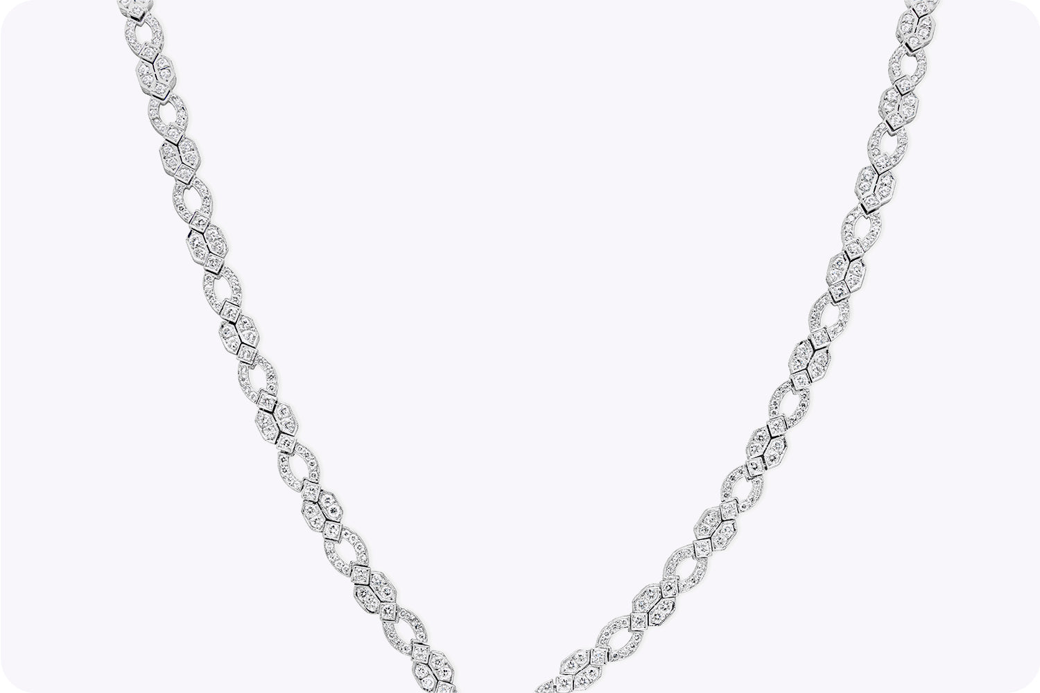 Antique-Style 20.60 Carats Total Round Cut Diamond Collapsible Necklace in Platinum