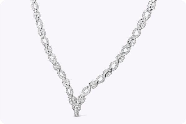 Antique-Style 20.60 Carats Total Round Cut Diamond Collapsible Necklace in Platinum