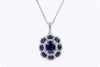 3.88 Carats Total Oval Cut Blue Sapphire Floral Pendant Necklace in White Gold