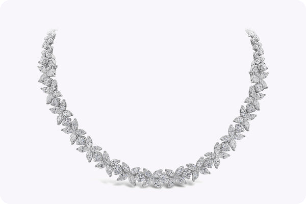 16.92 Carats Total Mixed-Cut Diamond Floral Motif Necklace in White Gold