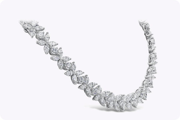 16.92 Carats Total Mixed-Cut Diamond Floral Motif Necklace in White Gold