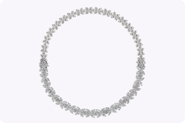 16.92 Carats Total Mixed-Cut Diamond Floral Motif Necklace in White Gold