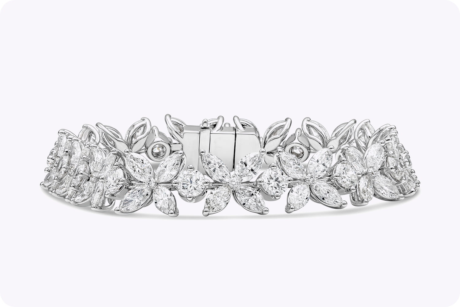 16.65 Carat Total Mixed-Cut Diamond Floral Bracelet in White Gold