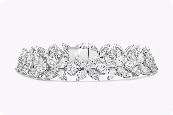 16.65 Carats Total Mixed-Cut Diamond Floral Bracelet in White Gold