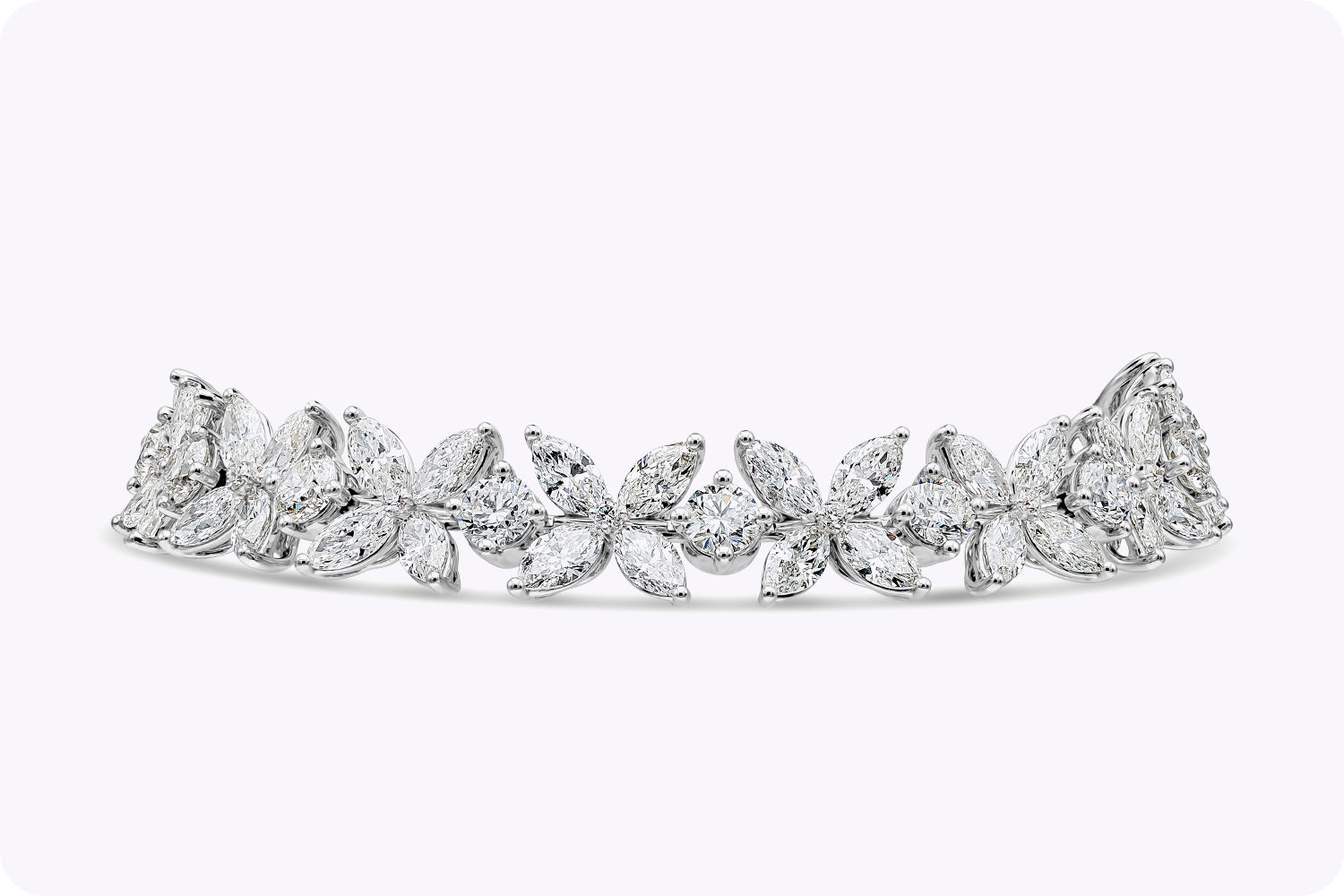 16.65 Carat Total Mixed-Cut Diamond Floral Bracelet in White Gold