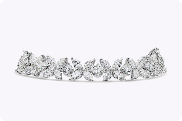 16.65 Carats Total Mixed-Cut Diamond Floral Bracelet in White Gold