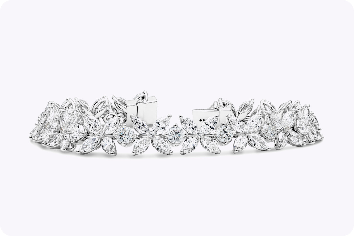 16.65 Carat Total Mixed-Cut Diamond Floral Bracelet in White Gold