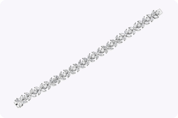 16.65 Carat Total Mixed-Cut Diamond Floral Bracelet in White Gold