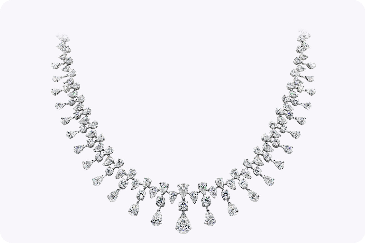 25.60 Carats Total Graduating Mixed-Cut Diamond Collar Necklace in White Gold