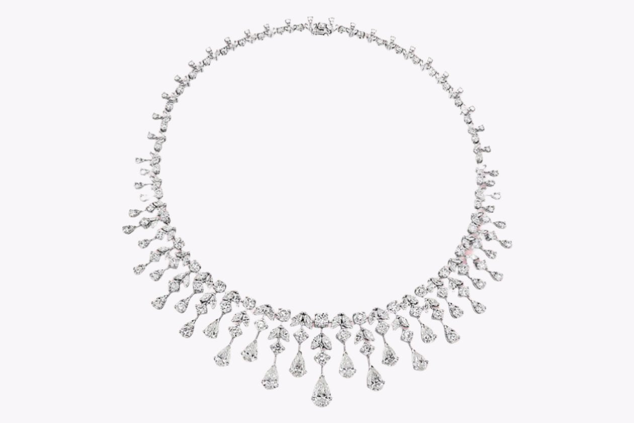 GIA Certified 37.20 Carats Total Mixed-Cut Diamond Chandelier Drop Necklace in White Gold