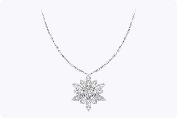 1.58 Carats Total Round Brilliant Cut Diamond Cluster Flower Pendant Necklace in White Gold