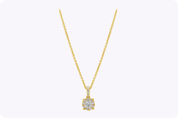 0.48 Carat Total Round Brilliant Diamond Cluster Pendant Necklace in Rose Gold