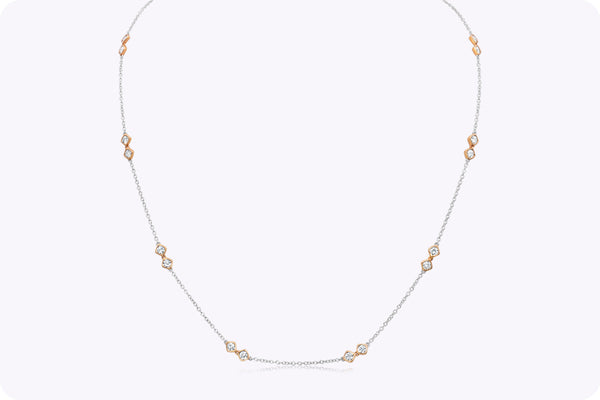 1.56 Carats Total Round Cut Diamonds By the Yard Necklace in Two-Tone Gold