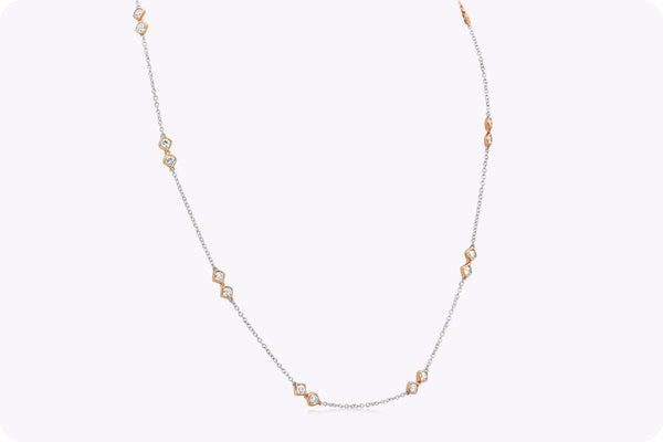 1.56 Carats Total Round Cut Diamonds By the Yard Necklace in Two-Tone Gold