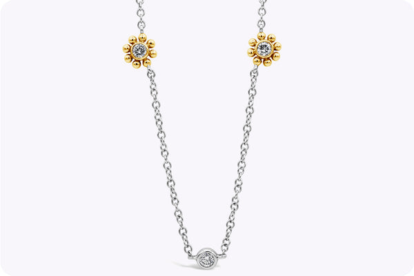 0.52 Carat Total Sun Bezel Diamonds By the Yard Necklace in Two-Tone Gold