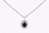 1.82 Carats Oval Cut Blue Sapphire and Round Diamond Halo Pendant Necklace in White Gold