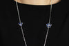 10.67 Carats Total Pear Shape Blue Sapphire & Round Diamond Flower Design Long Necklace in White Gold